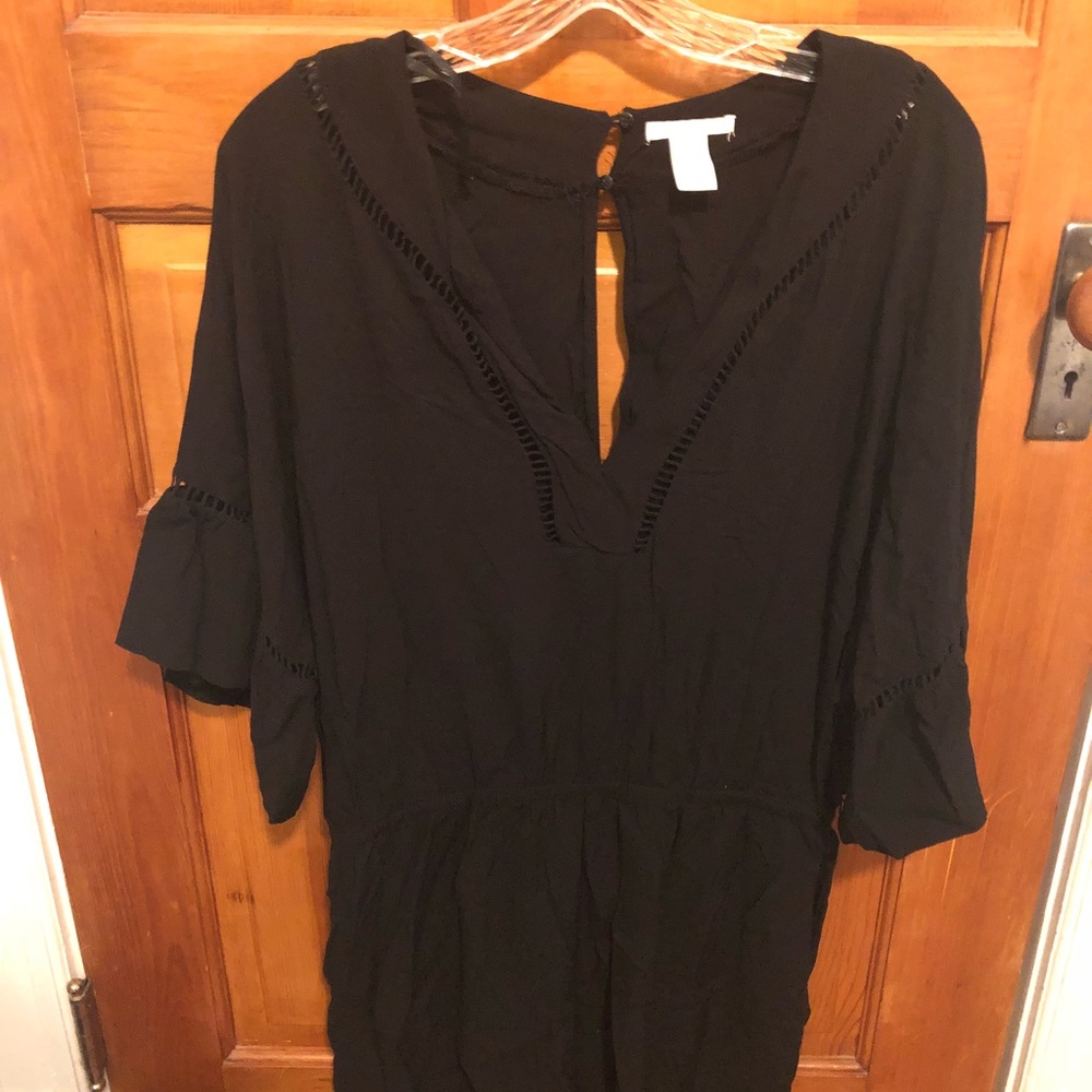Francesca’s Black Bell Sleeve Tie Waist Romper